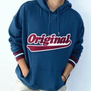 Original Patch Kangaroo Hoodie Sweatshirt Original Use Blue Burgundy Men's Small